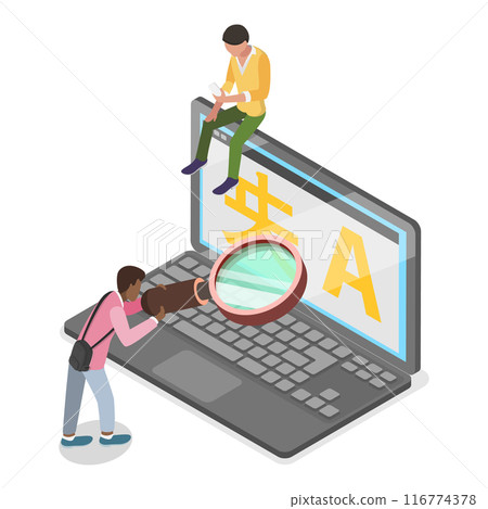 3D Isometric Flat Vector Illustration of Online Translator, App for Language Learning. Item 3 3D Isometric Flat Vector Illustration of Online Translator, App for Language Learning. Item 3 116774378