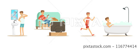 Man Character Daily Routine Different Activity Vector Set 116774414