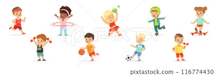 Playful Kid Character Enjoy Sport Game Leisure Activity Vector Set 116774430