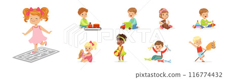 Playful Kid Character Enjoy Playtime Leisure Activity Vector Set Playful Kid Character Enjoy Playtime Leisure Activity Vector Set 116774432