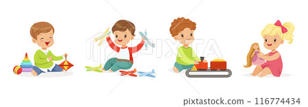 Playful Kid Character Enjoy Playtime Leisure Activity Vector Set 116774434