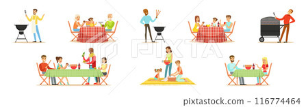 Barbeque Party with People Character Having Meal Outdoor Vector Set Barbeque Party with People Character Having Meal Outdoor Vector Set 116774464