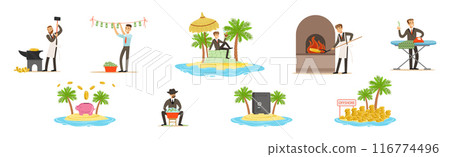 Man Character with Pile of Money as Bribery Funds Vector Set Man Character with Pile of Money as Bribery Funds Vector Set 116774496