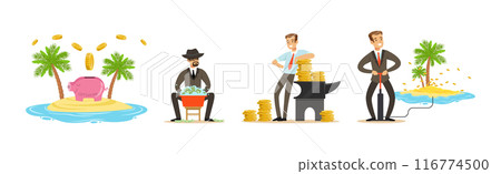 Man Character with Pile of Money as Bribery Funds Vector Set Man Character with Pile of Money as Bribery Funds Vector Set 116774500