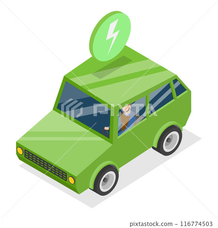 3D Isometric Flat Illustration of Green Energy Transport Set, Environmentally Friendly Transportation. Item 1 116774503
