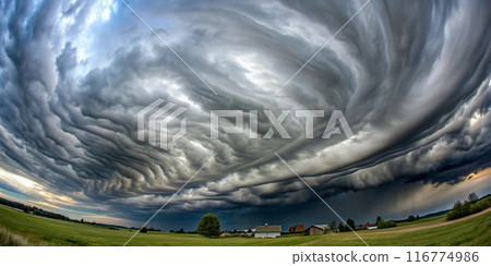 nimbostratus clouds summer landscape fisheye lens effect 116774986