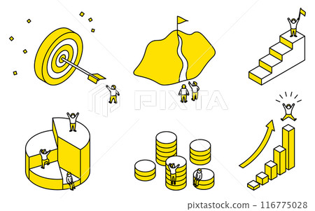 Simple line drawing illustration of business goal image, isometric 116775028