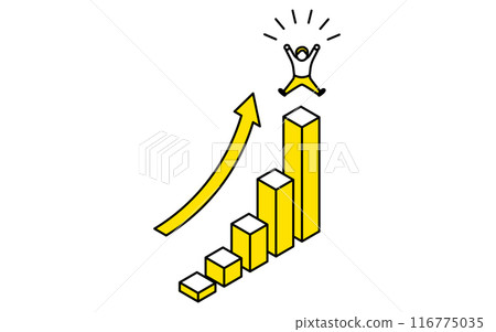 Business goal image, upward trending graph and happy people simple line drawing illustration, isometric Business goal image, upward trending graph and happy people simple line drawing illustration, isometric 116775035
