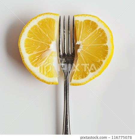 Fork and Lemon Slices on White Background Fork and Lemon Slices on White Background 116775078