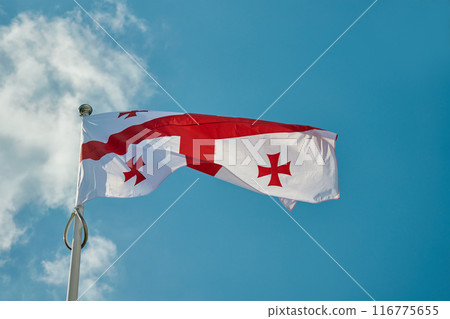 Georgian National Flag Waving in Clear Sky 116775655
