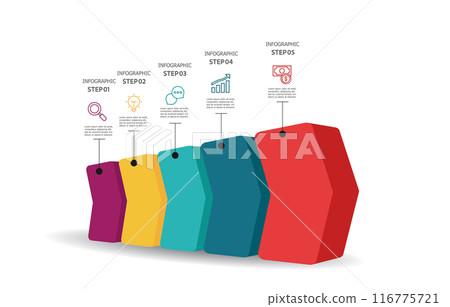 arrow infographics timeline business workflow report background with business icon 5 steps 116775721