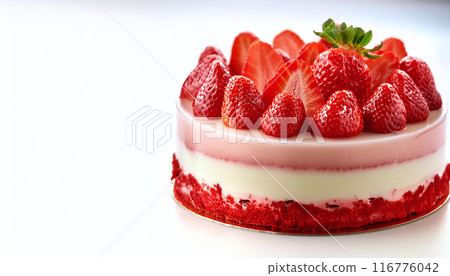Image of a stylish and delicious looking pink strawberry mousse whole cake with copy space Image of a stylish and delicious looking pink strawberry mousse whole cake with copy space 116776042