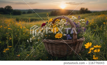 many wildflowers in a basket 116776043
