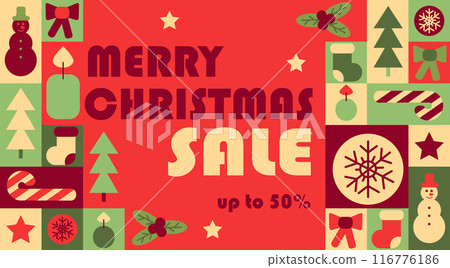 Merry Christmas sale contrast horizontal banner 116776186