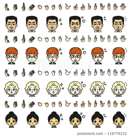 Illustrations of various facial expressions of people from different countries. Bust up. 116776232