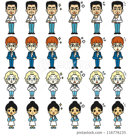 Illustration of various facial expressions of people from different countries. 116776235
