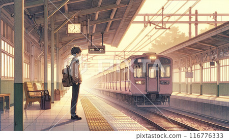 Students standing on the station platform 116776333