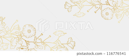 Golden poppy flowers line art isolated on white background. Luxury floral design elements for invitation, wedding, wallpaper, print template, vector illustration 116776541