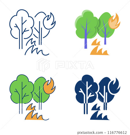 Forest fire icon set in flat and line style Forest fire icon set in flat and line style 116776612