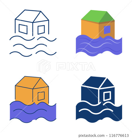 Drowning house icon set in flat and line style 116776613