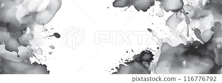 Black ink blob background, vector dark watercolor spot texture, abstract grunge stain, dirty splash. 116776792