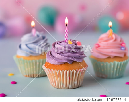 Birthday Cupcakes With Candle 116777244