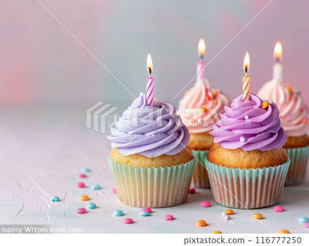 Birthday Cupcakes With Candle 116777250