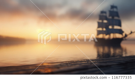 Sailboat at Sunset on Calm Water 116777335