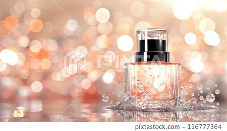 Perfume Bottle in Water Splash With Bokeh Background 116777364