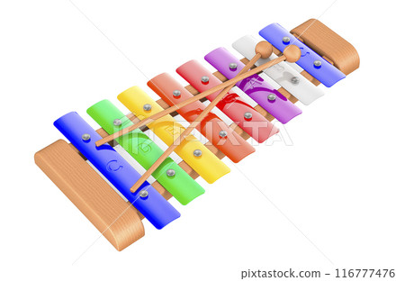 8 Notes Wooden Xylophone for Kids Toddler with Multicolored Metal Bars. 3D rendering 116777476