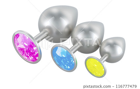 Anal Butt Plugs, different size, from stainless steel. 3D rendering Anal Butt Plugs, different size, from stainless steel. 3D rendering 116777479