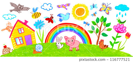 Child drawing of summer landscape Child drawing of summer landscape 116777521