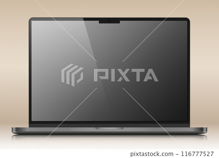 Realistic mock-up of a modern laptop in a metal case. Realistic mock-up of a modern laptop in a metal case. 116777527