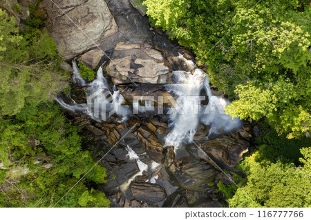 Whitewater Falls in Nantahala National Forest, North Carolina, USA. Beautiful landscape of high waterfall with falling down clear water from rocky boulders between green lush woods Whitewater Falls in Nantahala National Forest, North Carolina, USA. Beautiful landscape of high waterfall with falling down clear water from rocky boulders between green lush woods 116777766