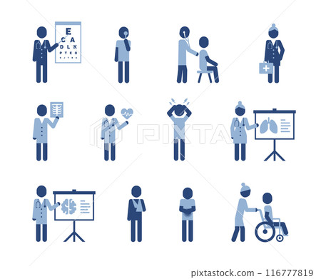 Pictogram medical characters set in simple style. Helthcare hospital concepts. Pictogram medical characters set in simple style. Helthcare hospital concepts. 116777819