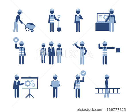 Construction workers pictogram. Repair worker or engineer people set in simple style on white background.  116777823