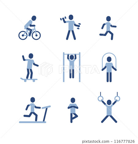Pictogram sport activity icon set in simple style.  116777826