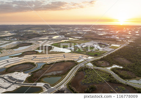 Prepared for building works construction site in Florida rural area. Development of residential housing in US suburbs Prepared for building works construction site in Florida rural area. Development of residential housing in US suburbs 116778009