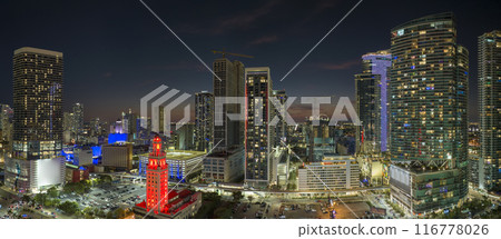 Night urban landscape of downtown district of Miami Brickell in Florida, USA. Skyline with high skyscraper buildings in modern American megapolis 116778026