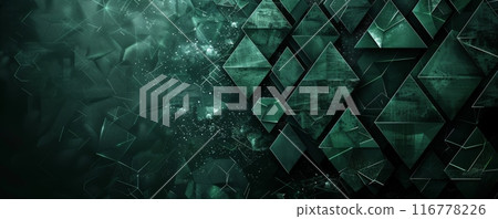Abstract dark background with green geometric shapes and glowing effects 116778226