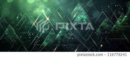 Abstract dark background with geometric shapes and glowing green elements 116778241