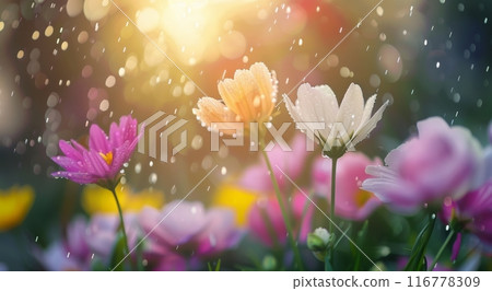 Flowers Blooming In The Rain 116778309