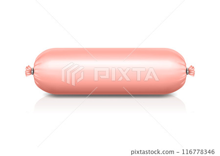 Vector 3d Realistic Blank Polyethylene Sausage Packaging. Design Template for Mockup, Closeup, Isolated, Front View 116778346