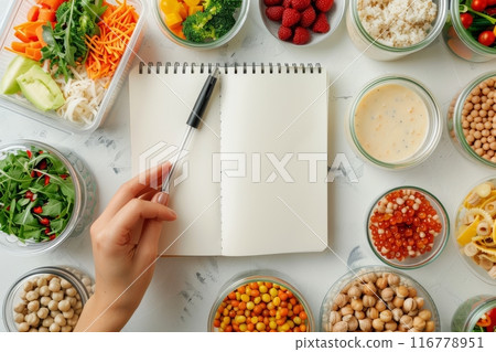 Planning A Healthy Meal With Various Ingredients Planning A Healthy Meal With Various Ingredients 116778951