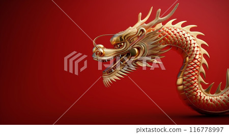 Golden Dragon on Red Background Golden Dragon on Red Background 116778997