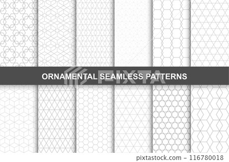 Collection of ornamental geometric seamless patterns in vintage style. Collection of ornamental geometric seamless patterns in vintage style. 116780018