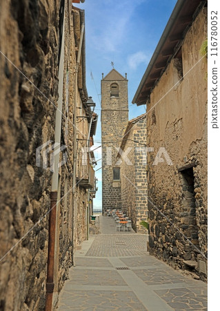 Street scene from the deserted historic Catalan town of Castellfollit de la Roca 116780052
