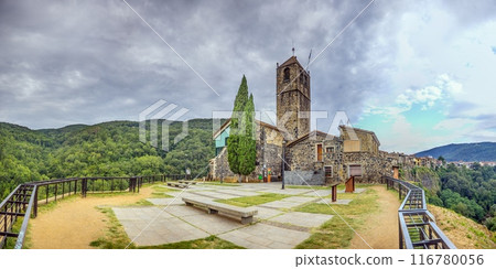 Picture of the deserted church square of the historic Catalan village of Castellfollit de la Roca 116780056