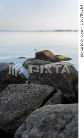 A cracked cobblestone on the wild rocky shore of the lake A cracked cobblestone on the wild rocky shore of the lake 116780164