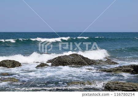 Rough waves of Shonai beach Sea of Japan 116780254